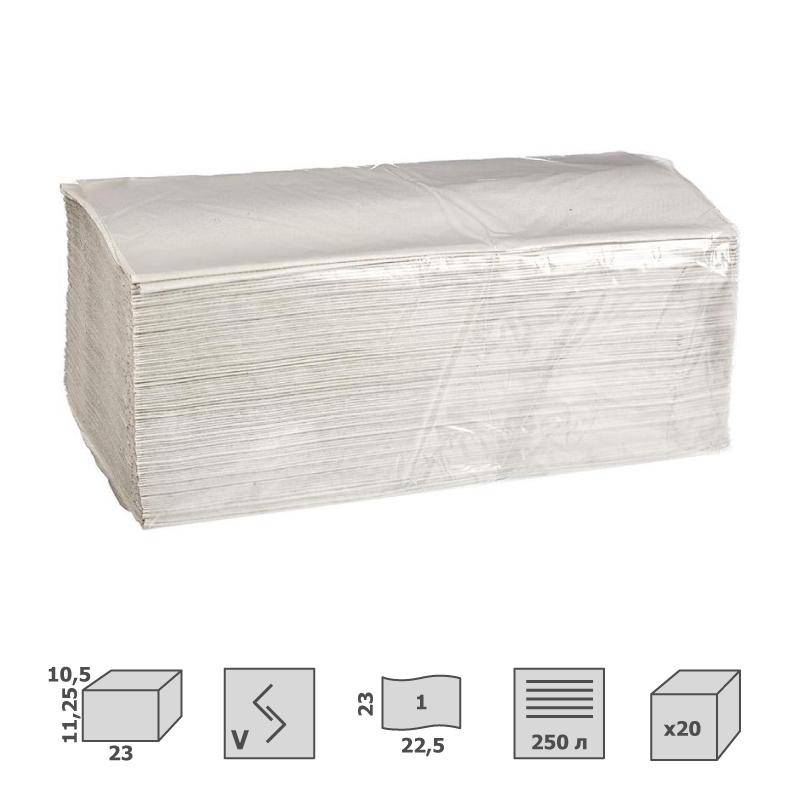 Полотенца бумажные лые V-сложения 1-слойные 20 пачек по 250 л (NV-250N1) 1023413