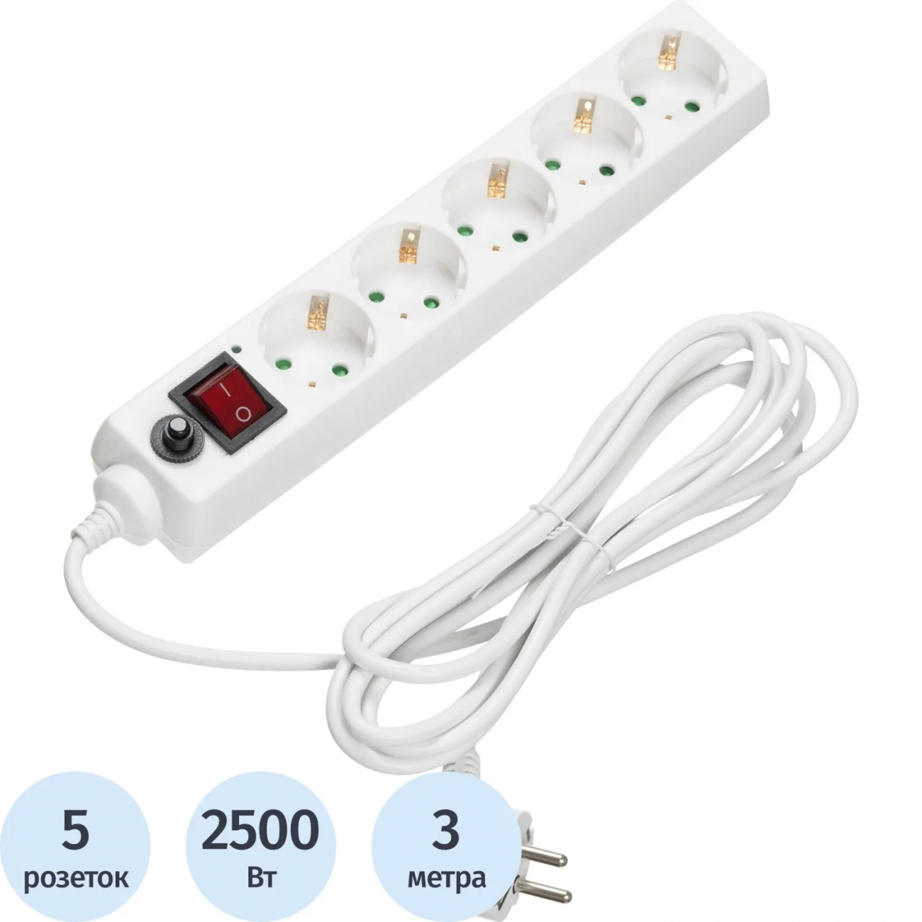 Сетевой фильтр BigTech CD5-3W75 (5р/3м/10А/2500Вт 0,75мм белый) 1966466