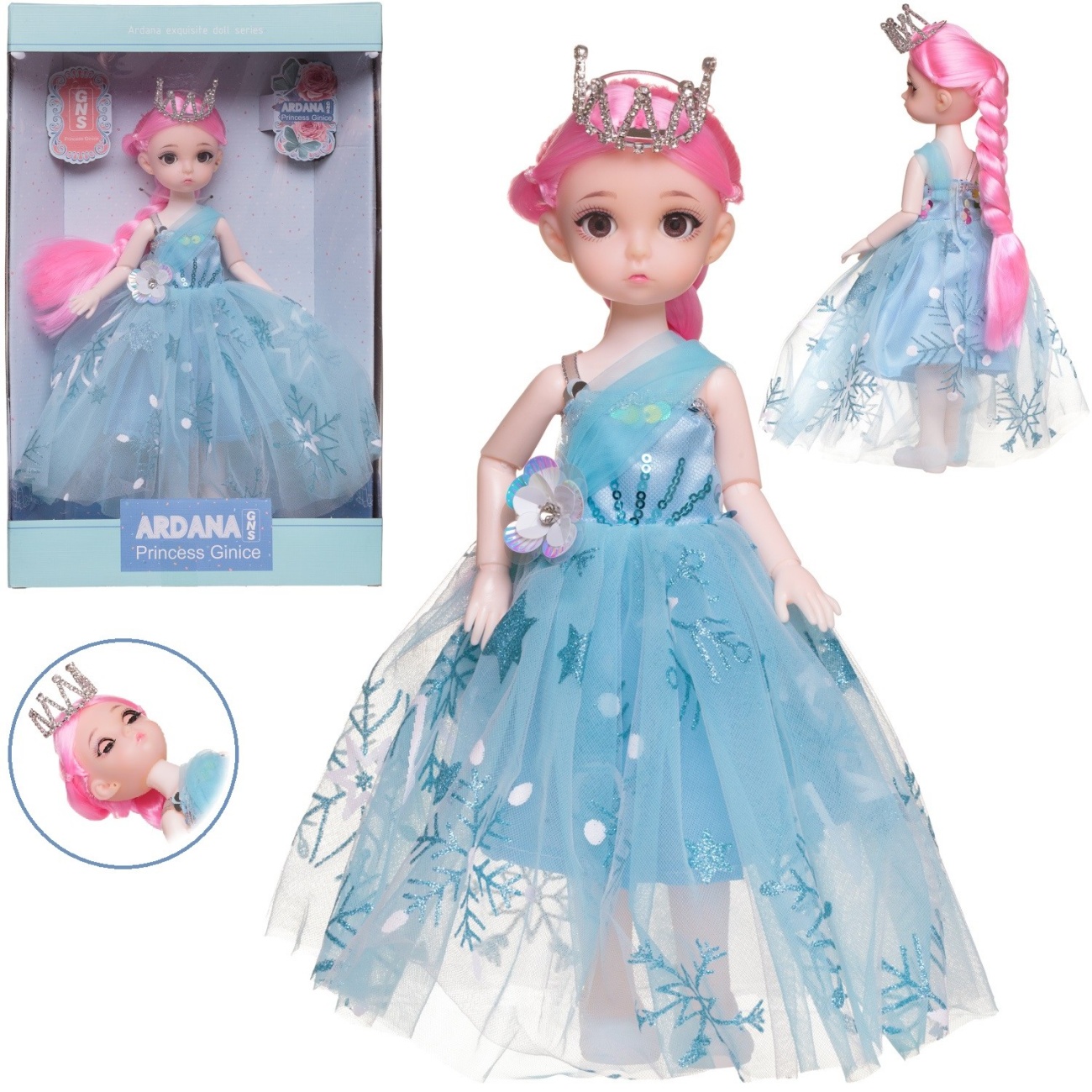Кукла Junfa Ardana Princess 30 см с короной в роскошном голубом платье WJ-36575/голубое