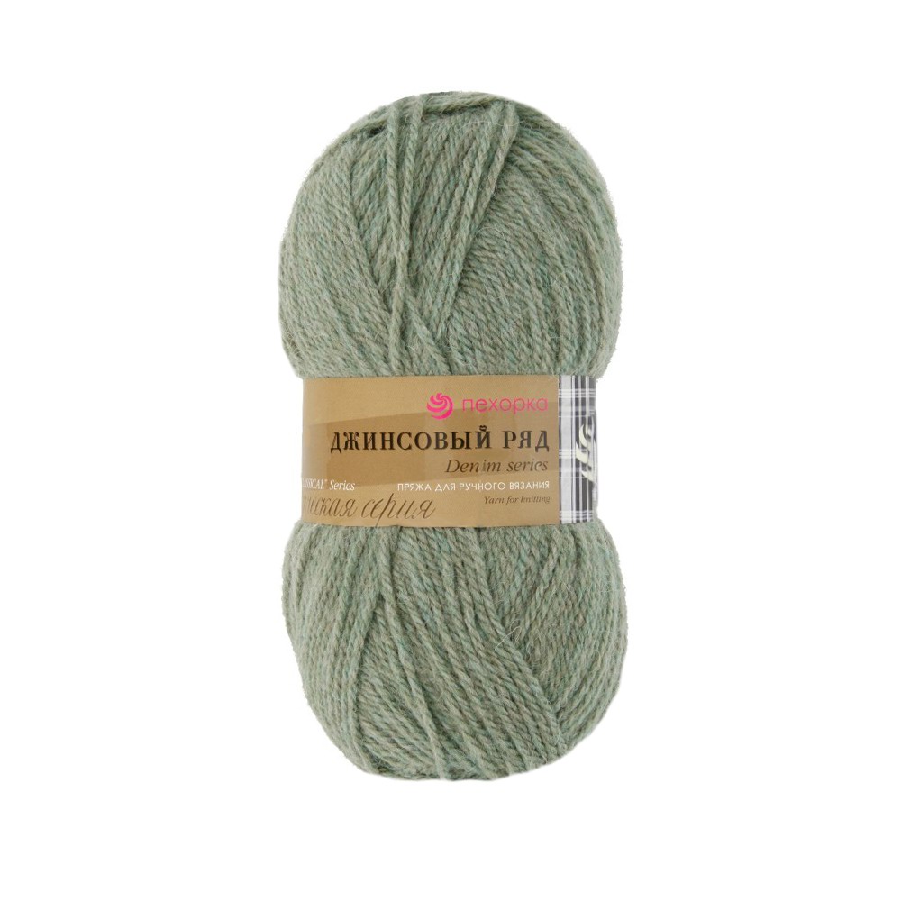 Пряжа ПЕХОРКА Джинсовый ряд (объемный) 250м/100г цвет 1099-Оливковый меланж 4607078029382