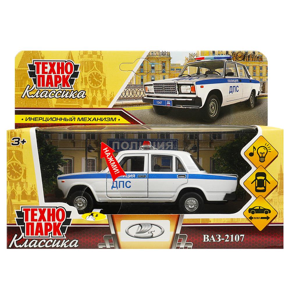 Машина металлическая ваз-2107 Полиция, свет-звук, 12 см. белый Технопарк 2107-12SLPOL-WH
