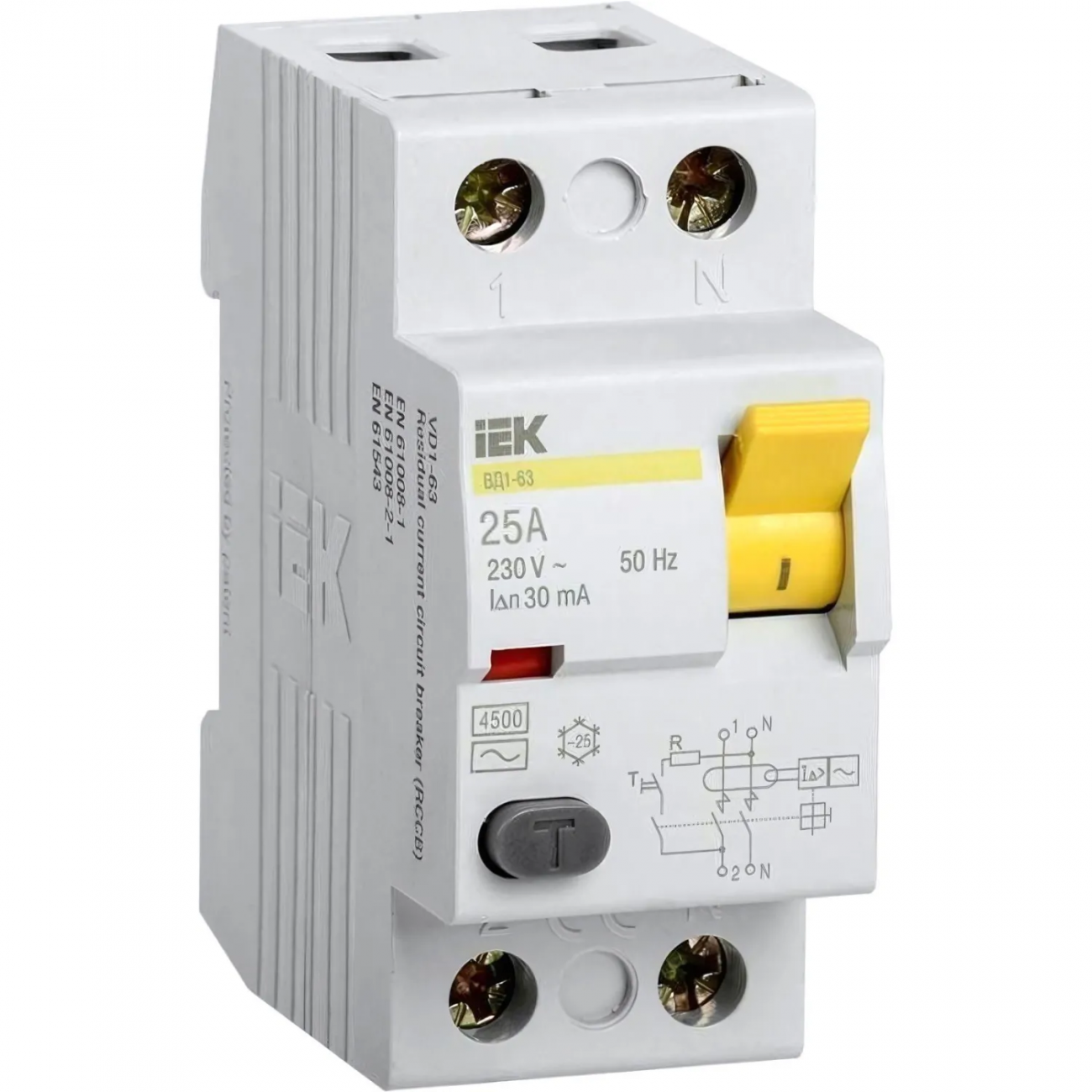 УЗО выключатель диф. тока IEK ВД1-63 2п 25А 30мА тип AC MDV10-2-025-030 1533822
