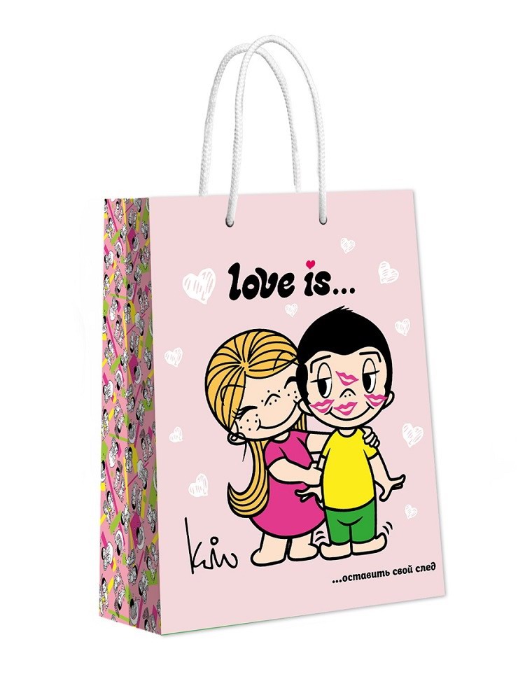 Пакет подарочный ND Play большой Love is нежно-розовый 335х406х155 мм 309715