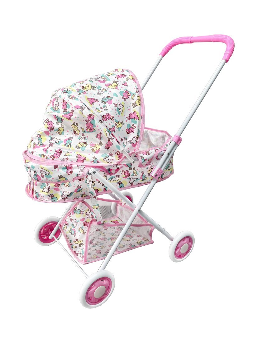 Коляска-люлька для кукол Зайчики с корзиной металл Yako Toys M0611-6F