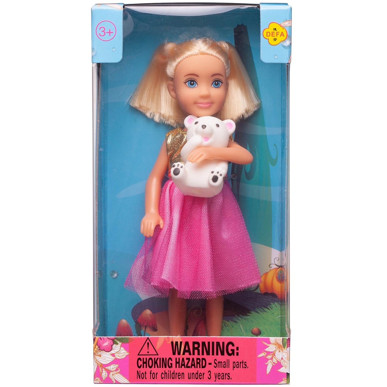 Кукла Defa Lucy Малышка в золотисно-розовом платье с белым медвежонком, 15 см 8280d/золотисно-розовое
