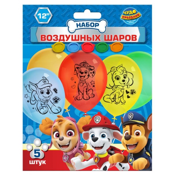 Латексные шары - набор 5 шт. монохром, "Щенячий патруль" Чудо праздник LBM-110173-PW