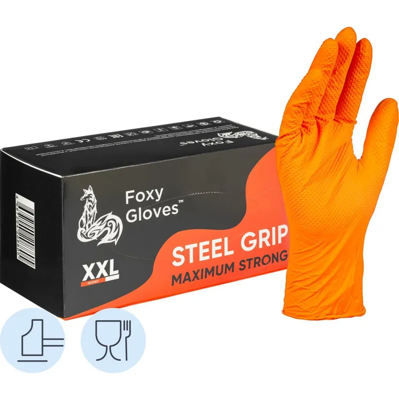 Перчатки одноразовые нитрил Steel Grip цв.оранжевый (50 пар/уп)р.XXL,ПС 2101414