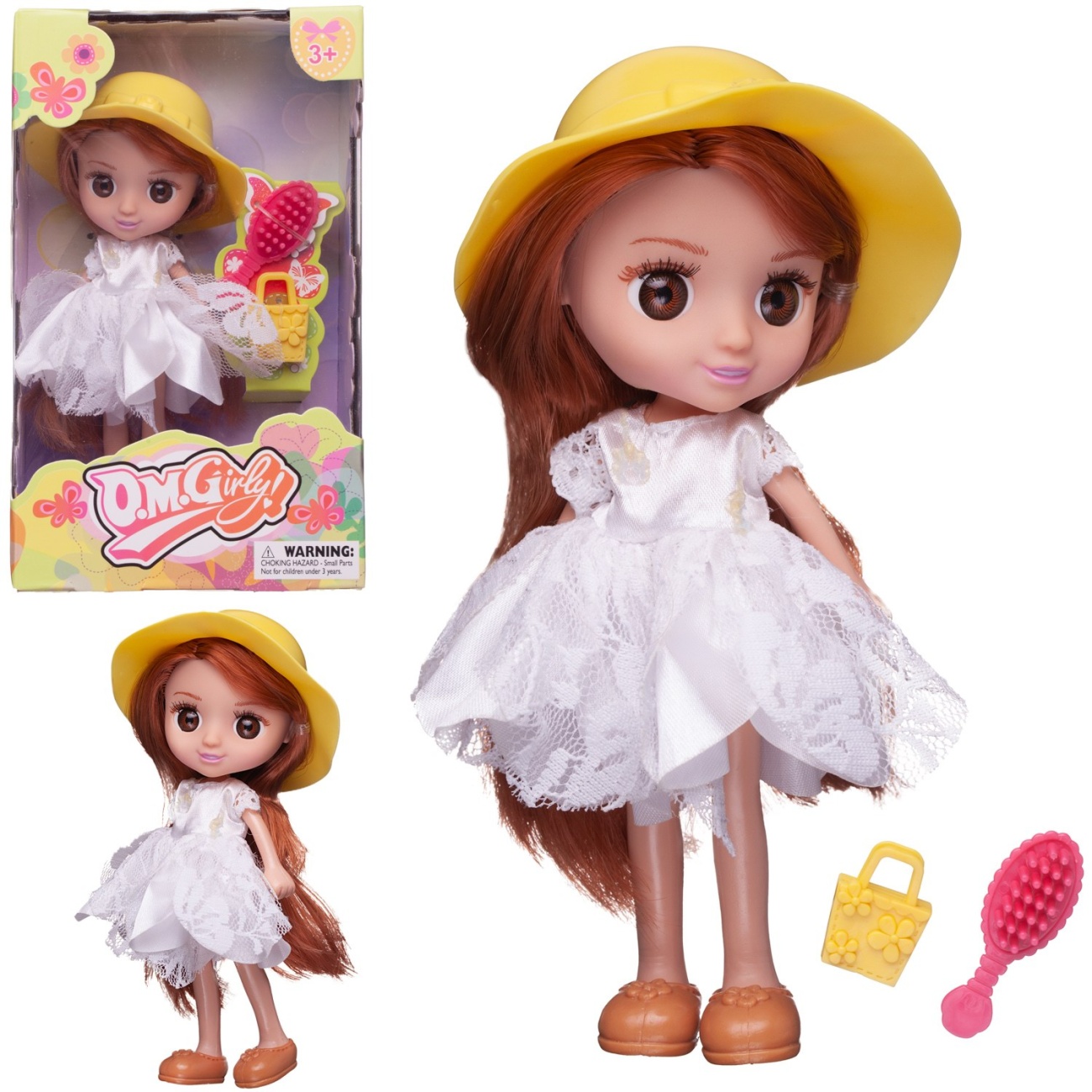 Кукла ABtoys Цветочная фантазия в белом платье и желтой шляпке 16,5 см 65006/белое