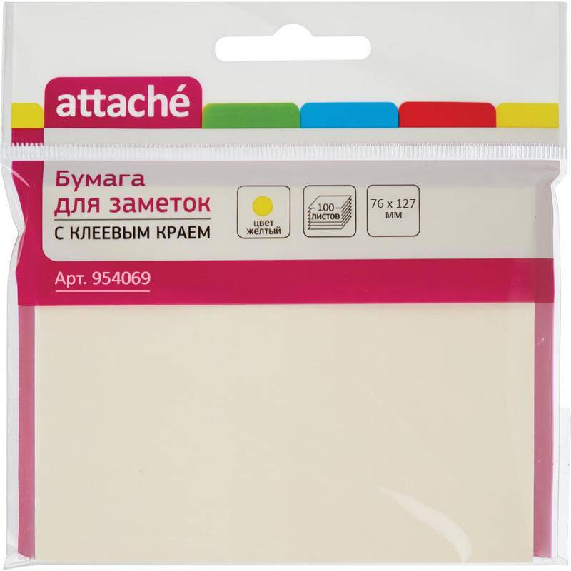 Стикеры Attache 76х127 мм пастельные желтые (1 блок, 100 листов) 954069