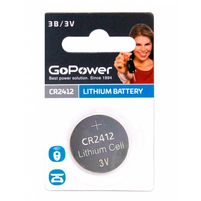 Батарейка GoPower CR2412 1шт Lithium 3V (1/5/500) 1893662 00-00021266