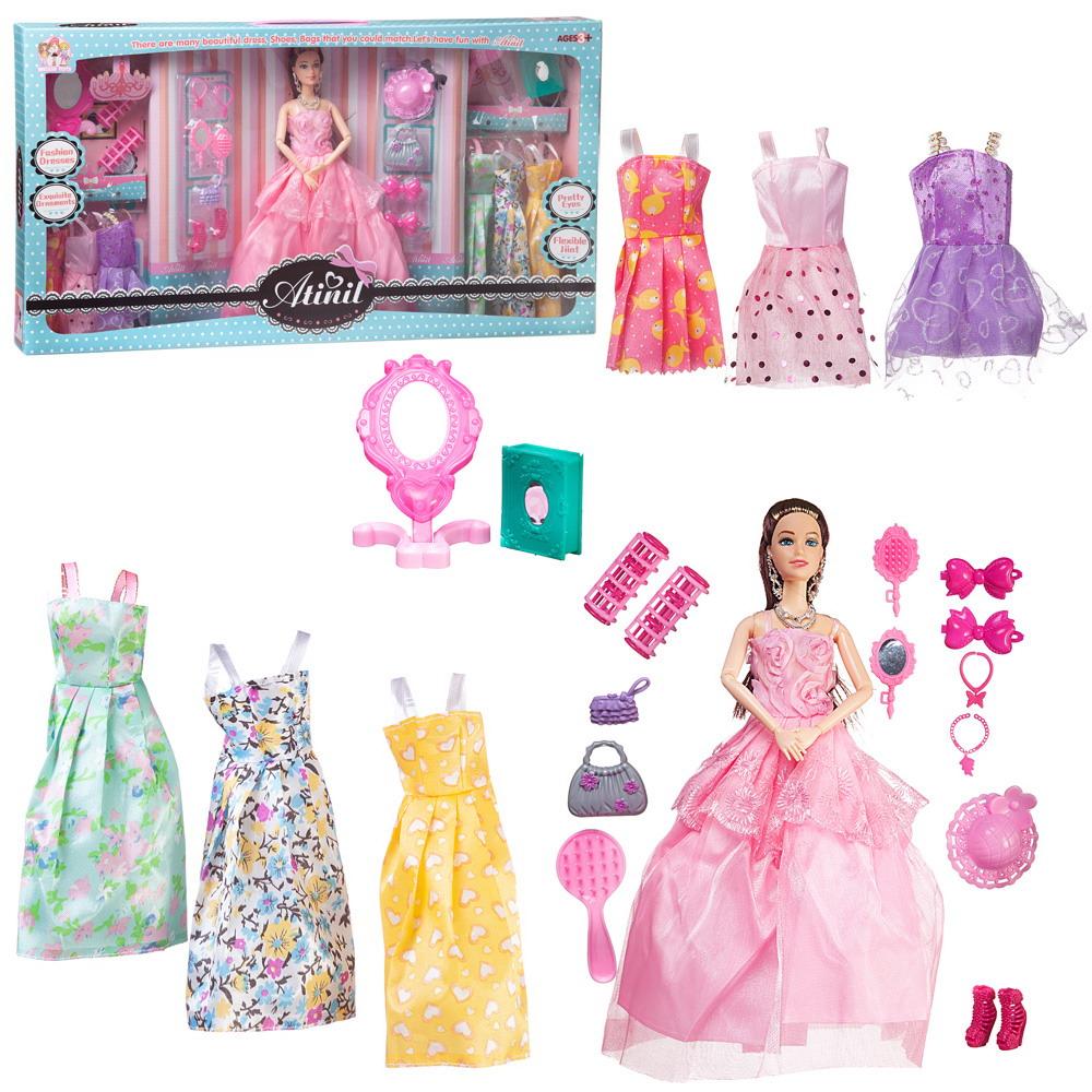 Кукла Junfa Atinil (Атинил) Гардероб модницы с 6 доп.платьями и аксесс. 28см WJ-21511/розовое