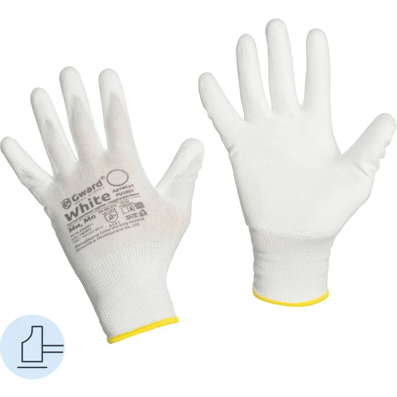 Перчатки защитные нейлон Gward White PU1001 с п/у покрытие р.10 (12 пар/уп) 1507330 нейлон с ПУ