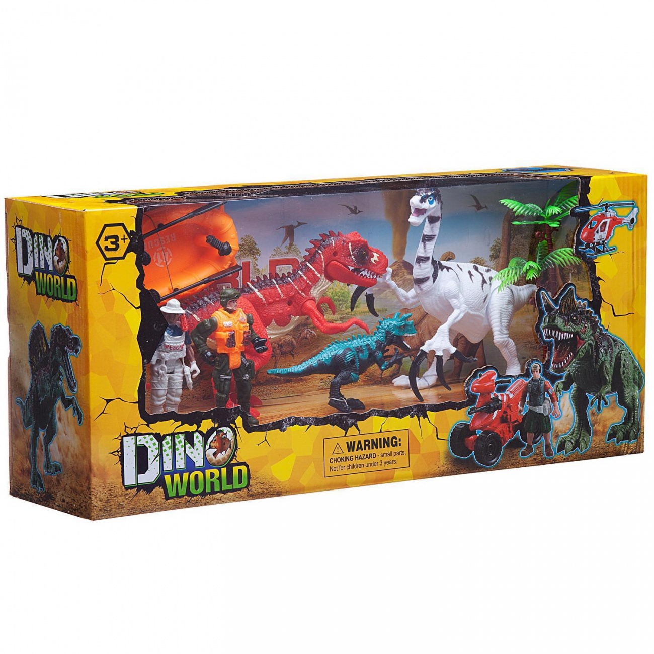 Игровой набор Junfa "Мир динозавров" (2 больших динозавра, маленький динозавр, 2 фигурки человека, лодка, аксесс.) WA-14216