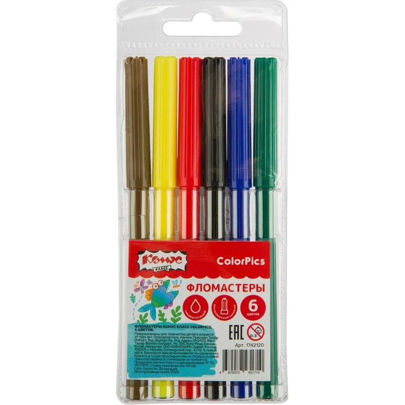 Фломастеры №1 School ColorPics набор 6 цв.вентилир.смыв. блист. упак Комус Класс 1742120