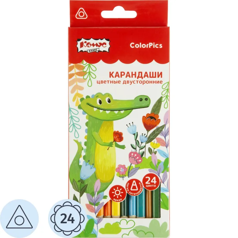 Карандаши цветные 24цв/наб 12шт3-гран,двустр№1School/Комус Класс ColorPics 1781685