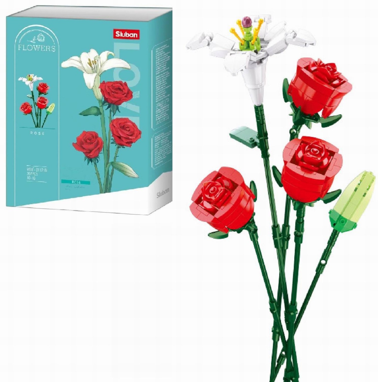 Конструктор Sluban серия Flowers: Розы и лилии, 267 дет. полимерные материалы M38-B1121B