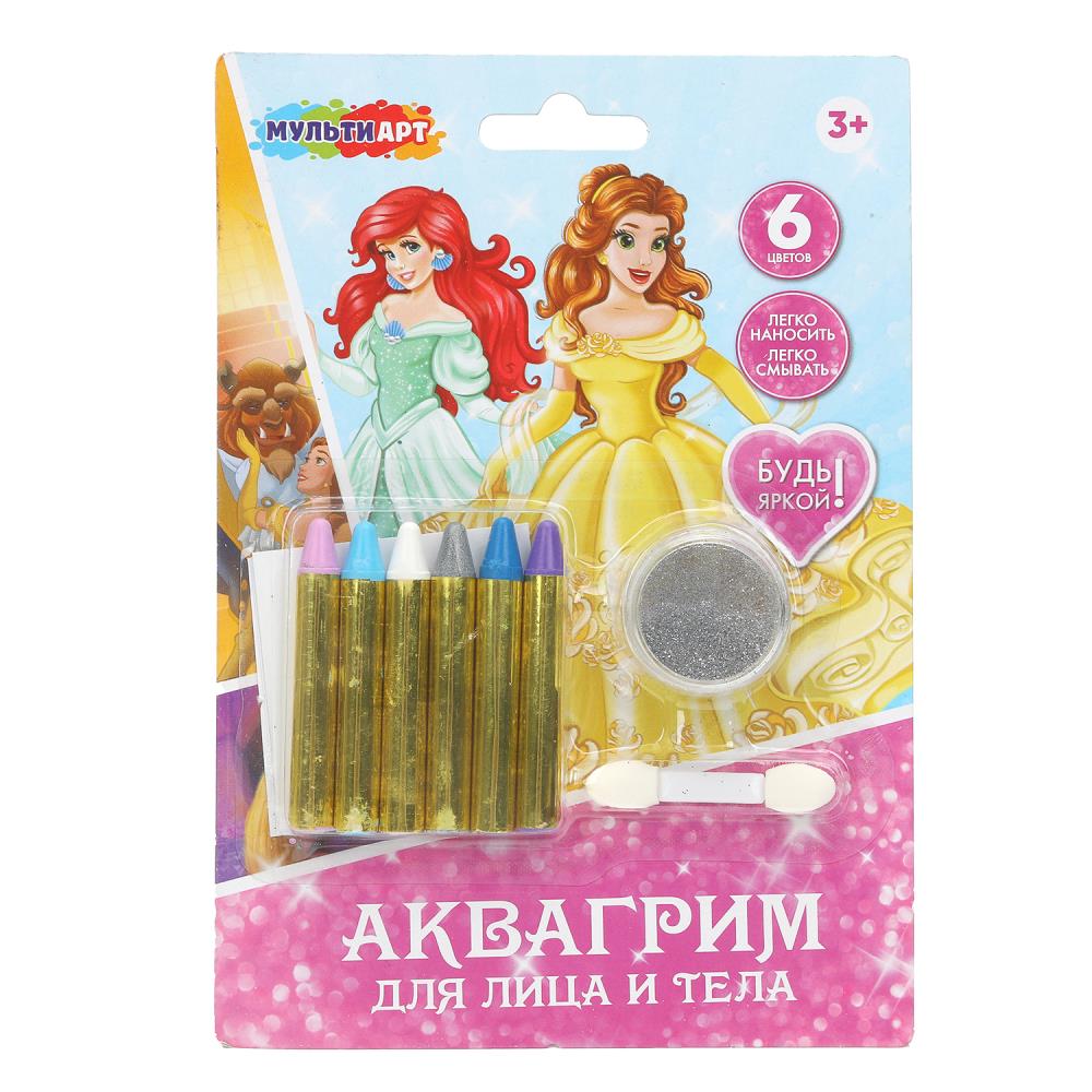 Аквагрим карандаши 6 цветов классика "Принцессы Дисней" MultiArt FACEPAINT-127102