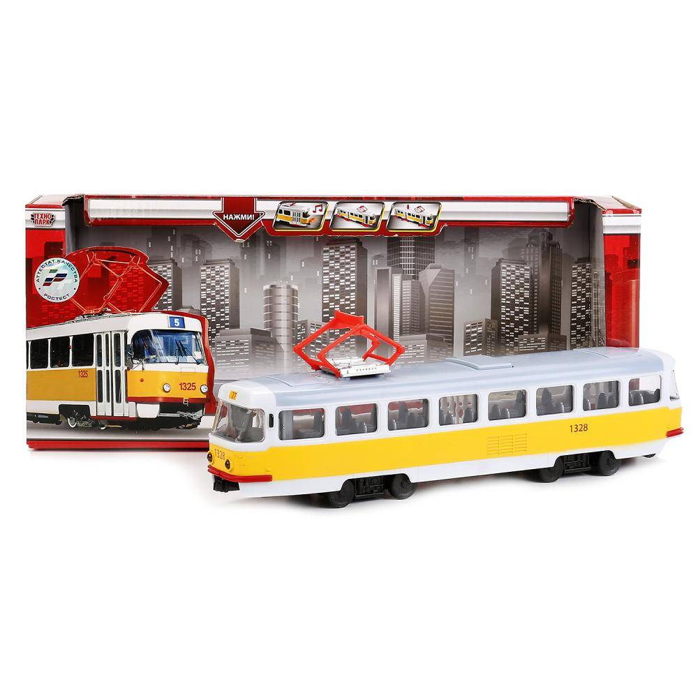 Трамвай, свет+звук, открываются двери, 30 см Технопарк X600-H36002-R