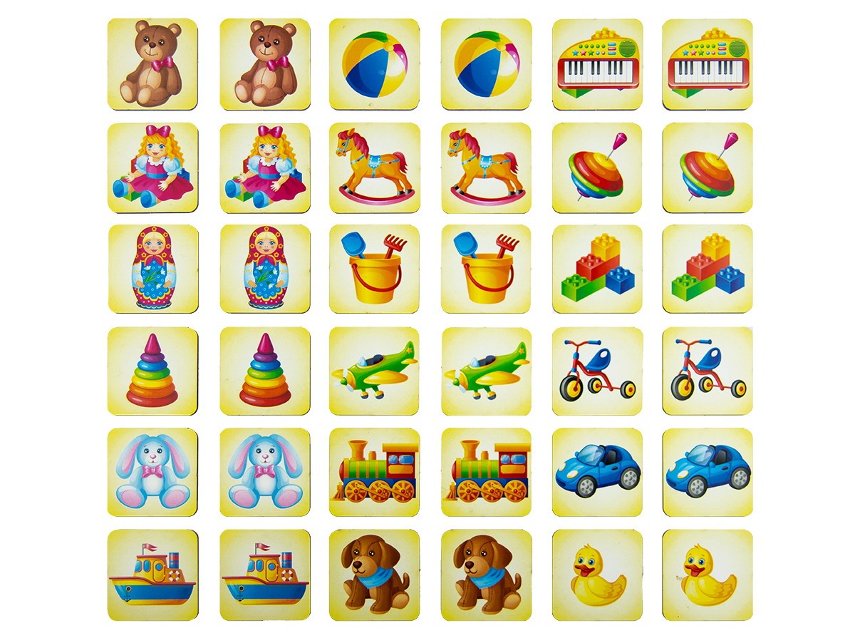 Игра Woodlandtoys Мемо Любимые игрушки 36 деталей в коробочке 15х10х5 см 123103