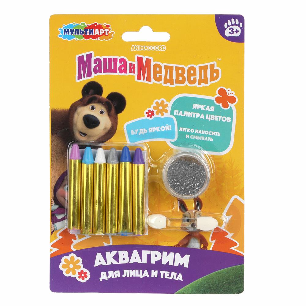 Аквагрим карандаши 6 цветов классика "Маша и Медведь" MultiArt FACEPAINT-127099