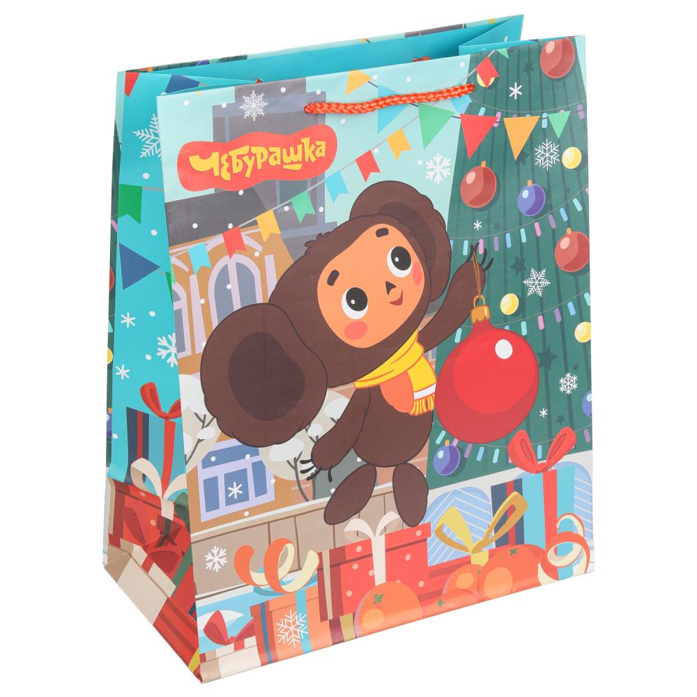 Пакет подарочный матовый L "Союзмультфильм. Чебурашка новогодний", 140 гр/м Чудо праздник PL-130557-CH