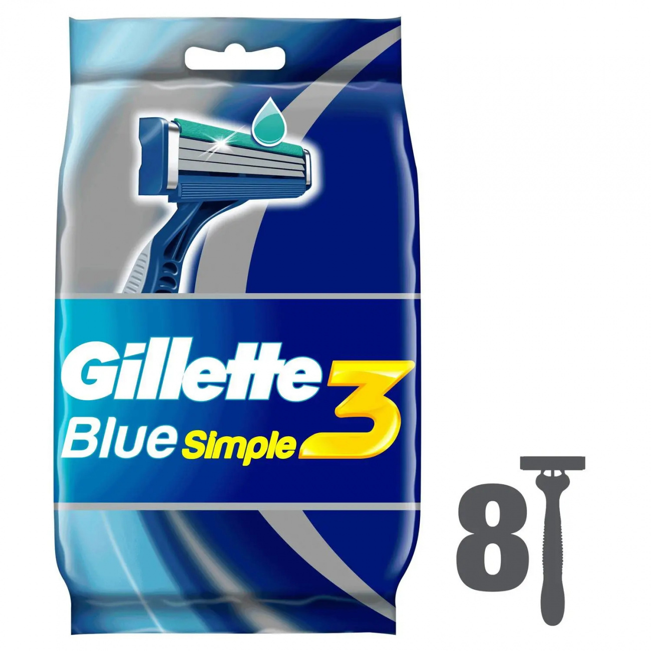 Gillette Blue Simple3 Одноразовые станки с 3 лезвиями фиксированная головка 8шт 7702018429660