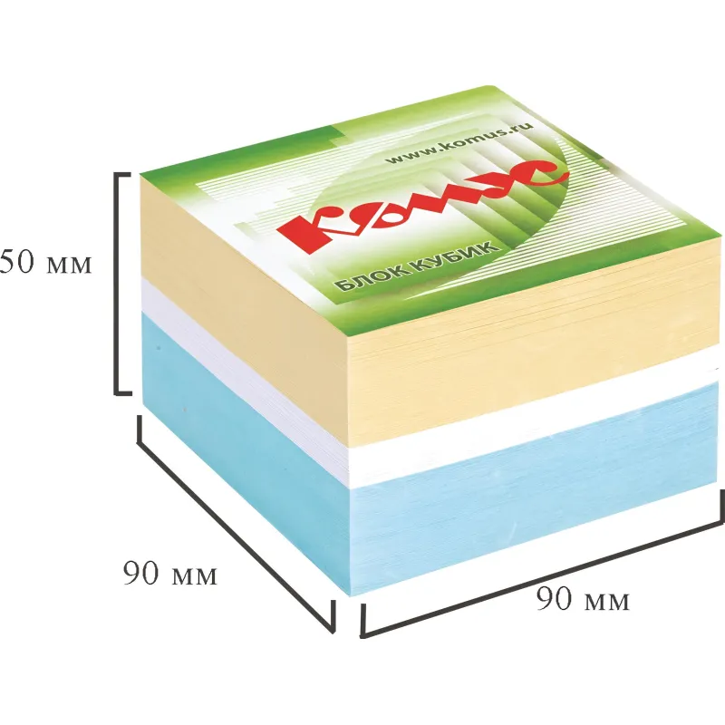 Блок для записей КОМУС на склейке 9х9х5 цветной блок 80-100г 154940