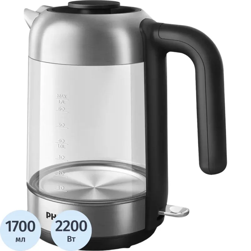 Чайник Philips HD9339/80, 2200Вт, 1,7л, стекло/нерж/черн. пластик 1898943