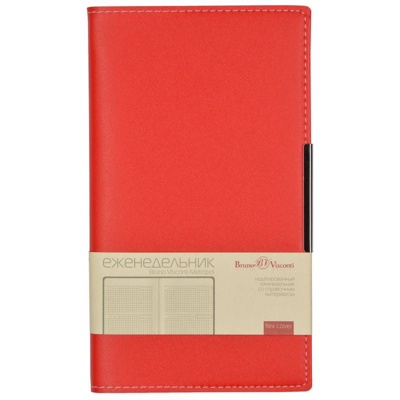 Еженедельник недатир. Bruno Visconti Metropol искусс. кожа A6 80 л. красный (102x177 мм) 726190