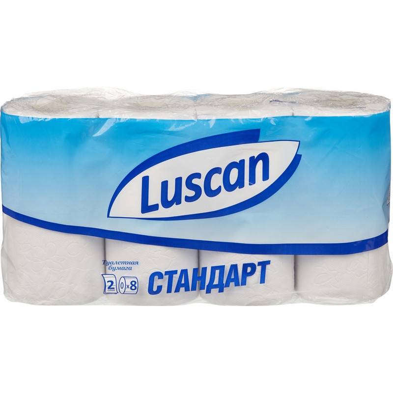 Бумага туалетная Luscan Standart 2-слойная белая (8 рулонов в уп) 396251
