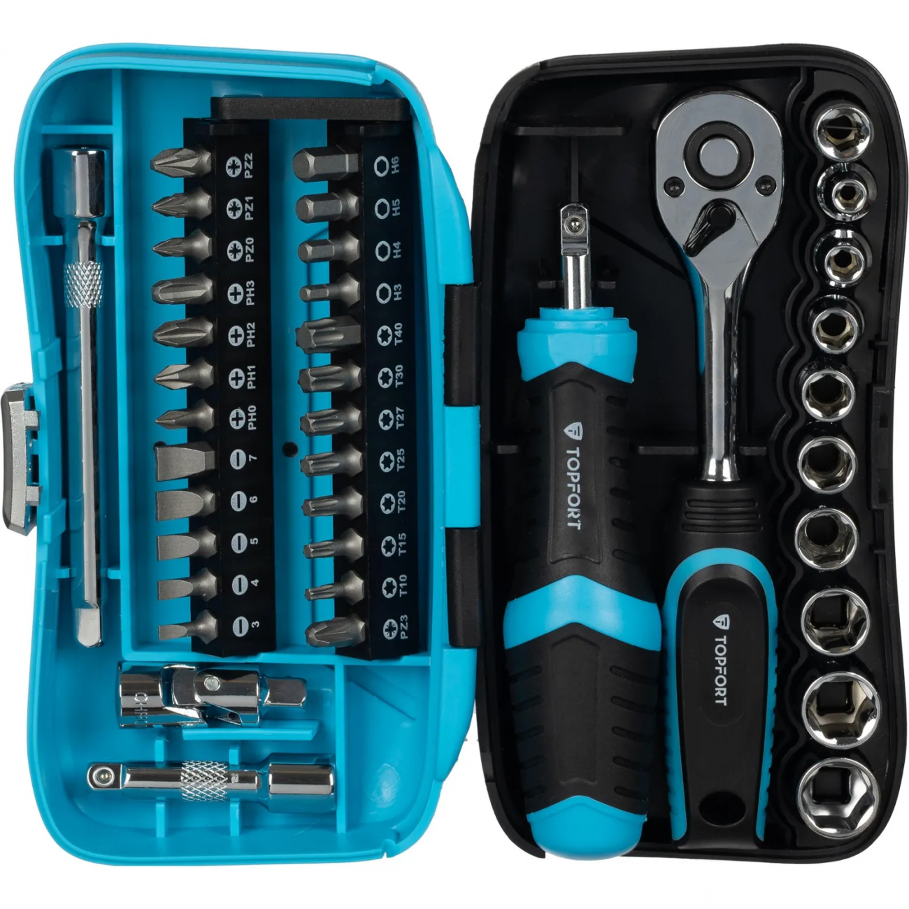 Набор отверток Topfort с трещоткой, битами, головками, 39 предм (549139) 2162256
