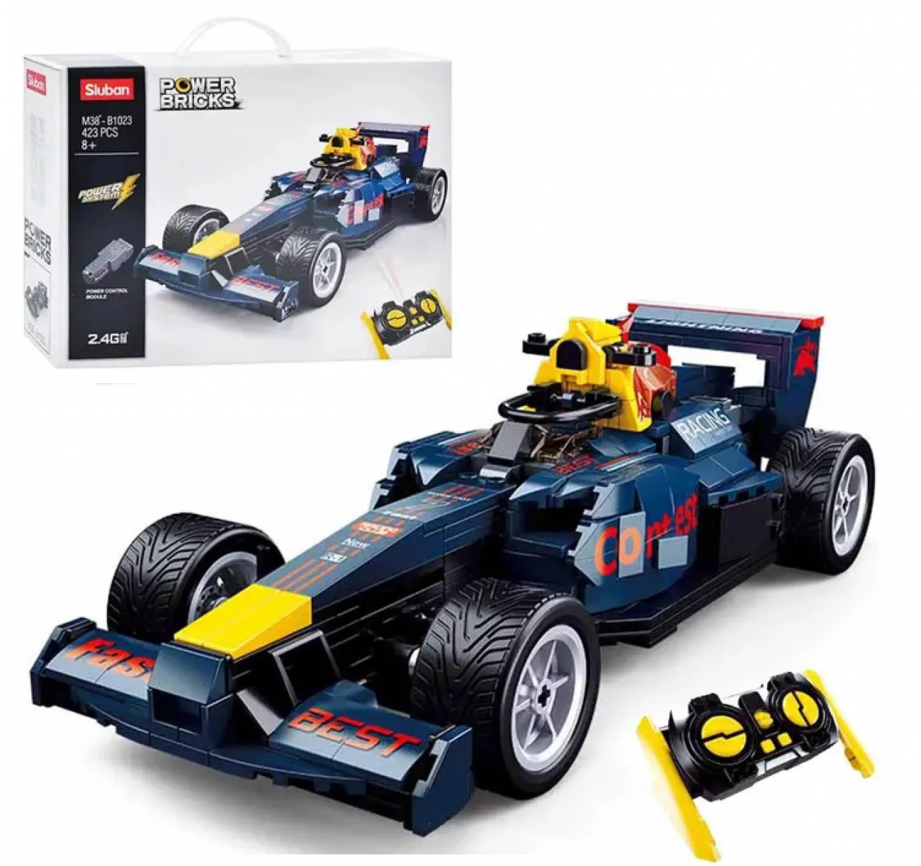 Конструктор Sluban серия Механо Гоночный болид на р/у, 423 детали M38-B1023