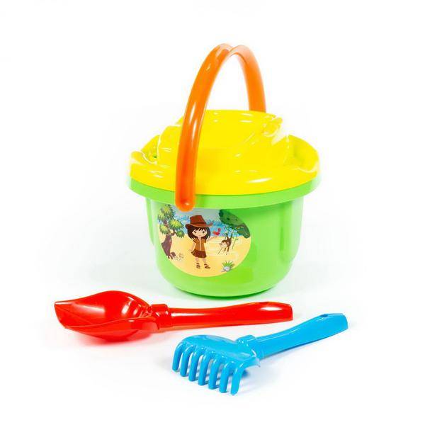 Набор для песка (ведро большое, ситечко большое, лопатка, грабельки) Полесье П-8921