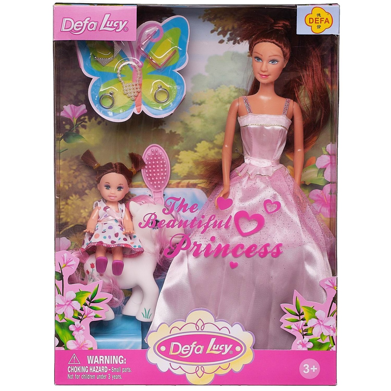 Кукла Defa Lucy в розовом платье с куколкой-дочкой на пони, высота кукол 29 и 10 см 8077d/розовое
