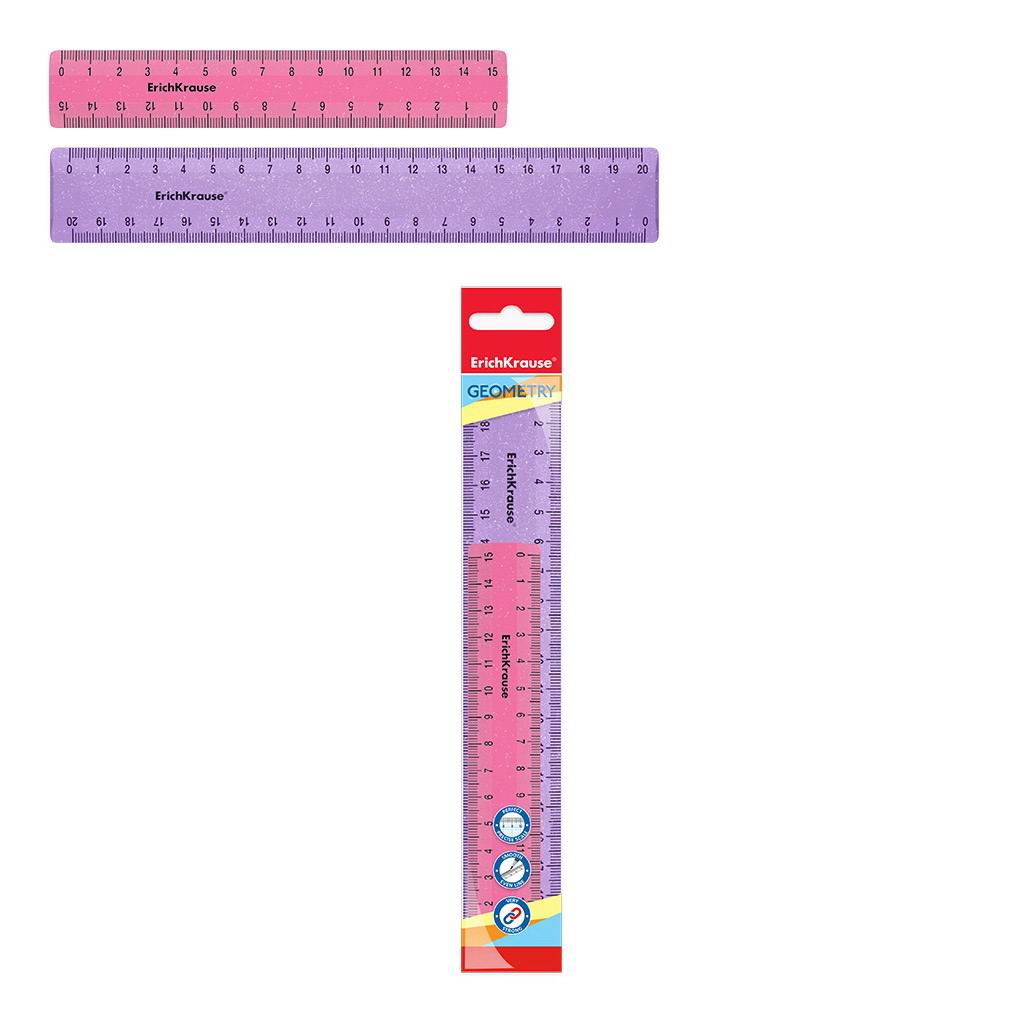 Набор из 2 пластиковых линеек ErichKrause Glitter (15см, 20см), в асс. из 2 цветов, во флоупаке 55536EK