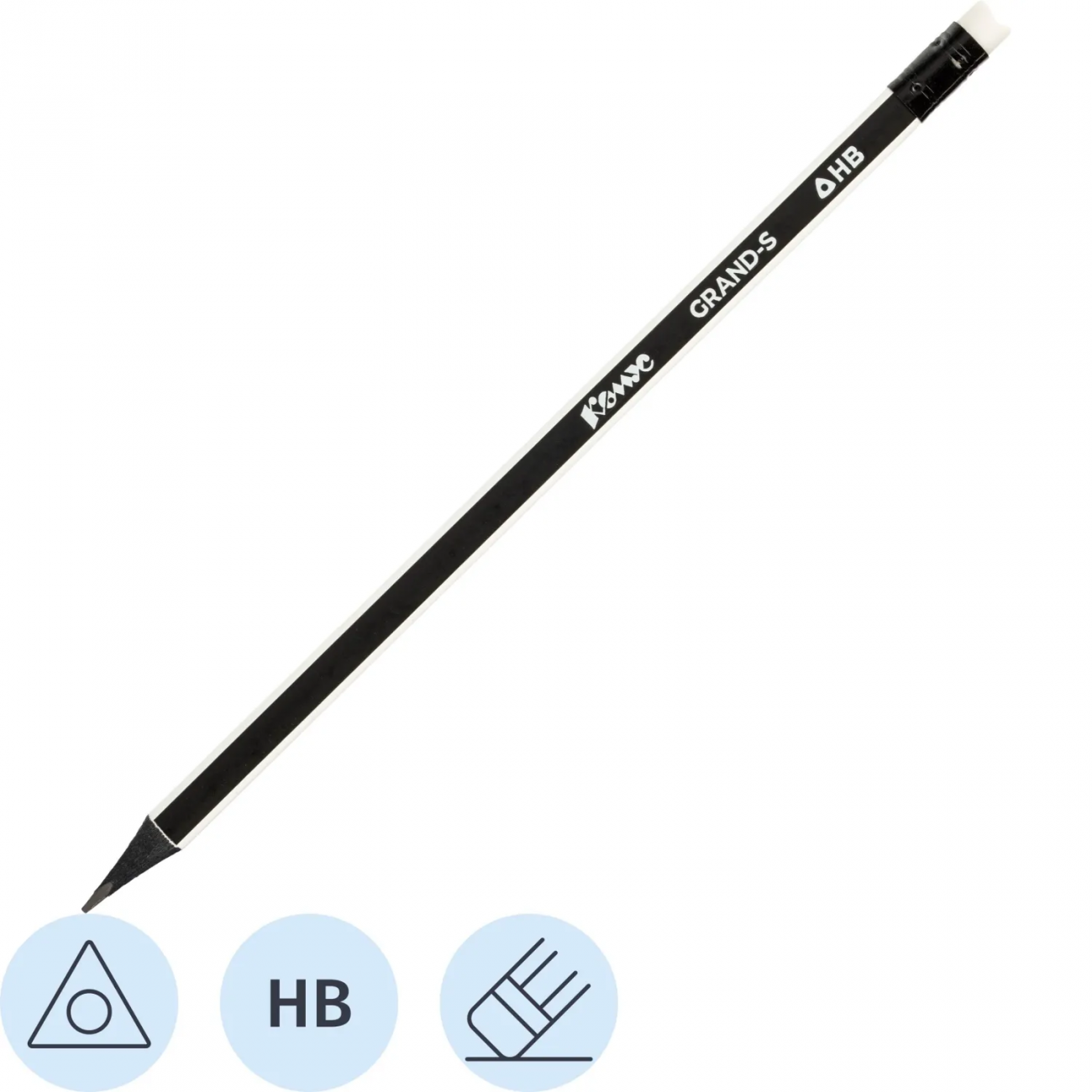 Карандаш чернографитный Комус Grand-S НВ черн.дерево, 3гран заточ, черн 1956246