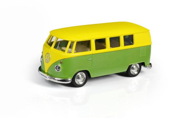 1:32 Машина металлическая RMZ City Автобус инерционный Volkswagen Type 2 (T1) Transporter, цвет желтыйй с зеленым Uni-Fortune Toys 554025M(J)