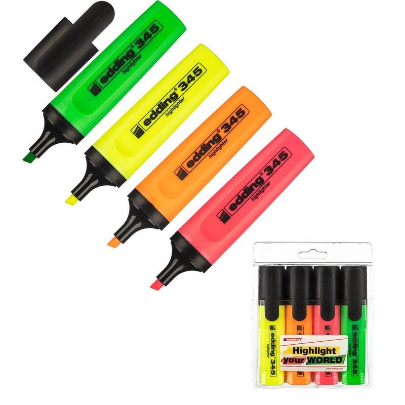 Набор текстовыделителей Edding E-345/4S (толщина линии 1-5 мм, 4 цвета) 434192