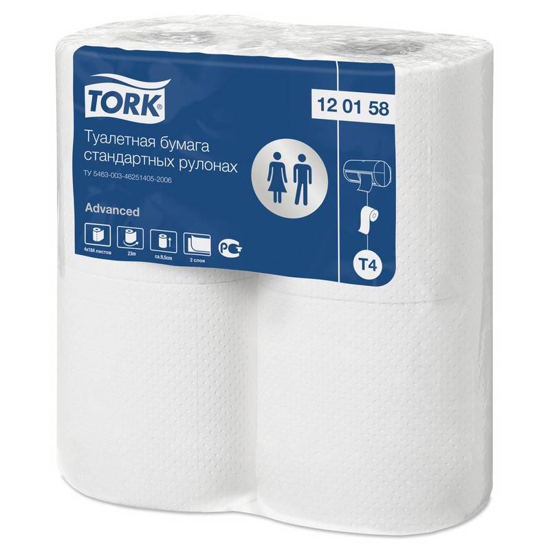 Бумага туалетная Tork Advanced 120158 T4 2-слойная белая (4 рулона в уп) 431385