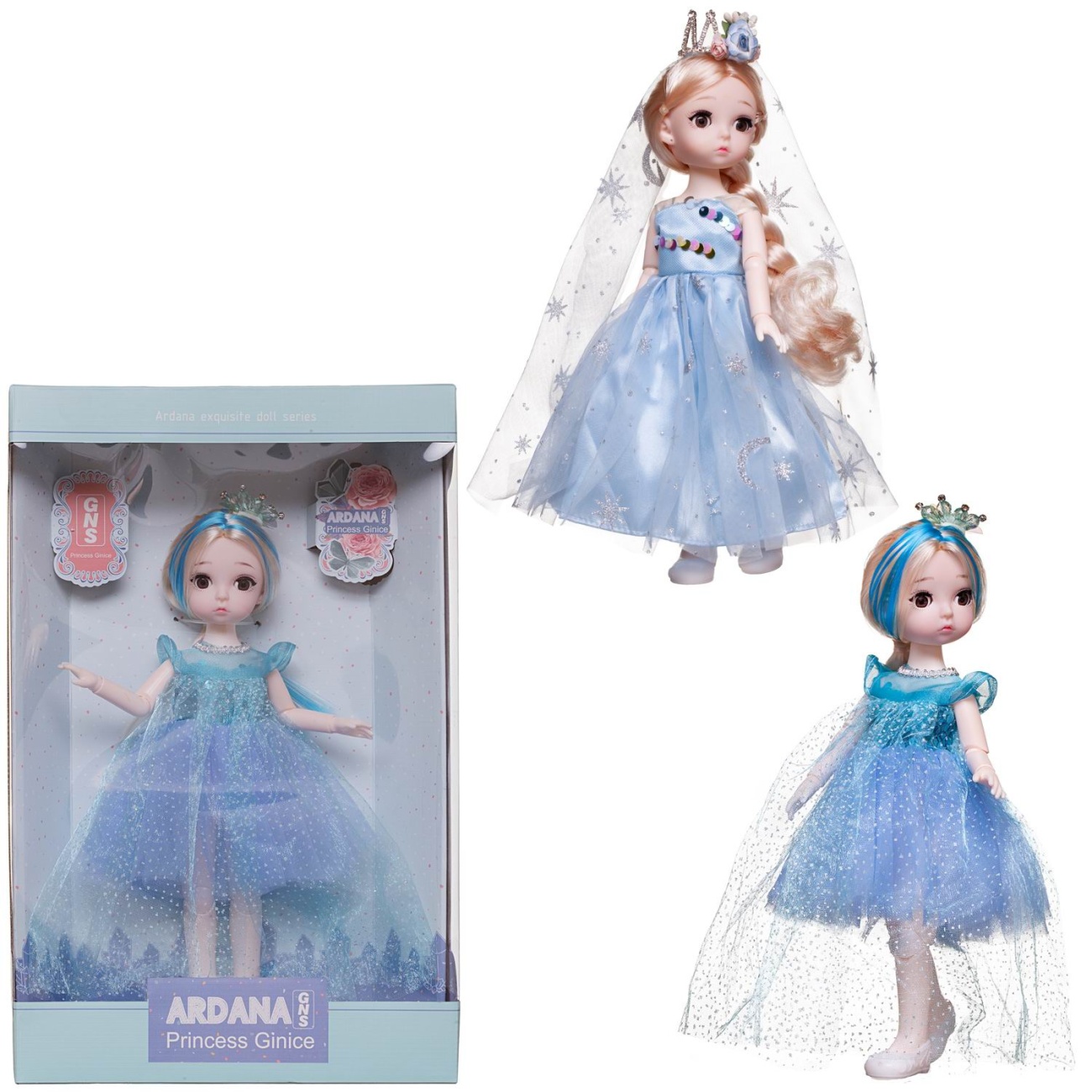 Кукла Junfa Ardana Princess с короной в роскошном голубом платье 2 вида в асс. 30 см WJ-36572