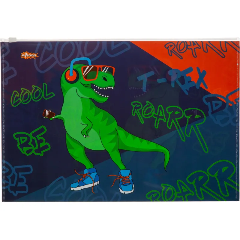 Папка-конверт на молнии zip А4+ №1 School Динозавр 1725980