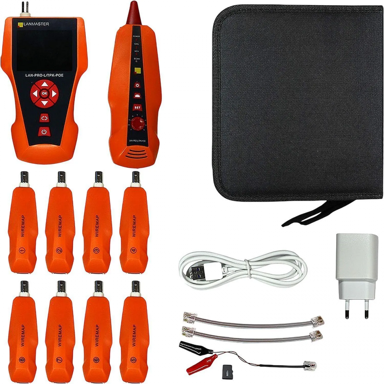 Тестер LANMASTER LAN-PRO-L/TPK-POE-8R с изм. длины, трассировкой и опр. POE 2167578