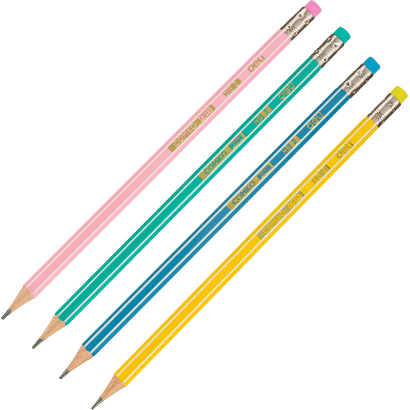 Карандаш чернограф. Deli EC011-HB шестигр., HB ластик, цвет ассорти 1550858