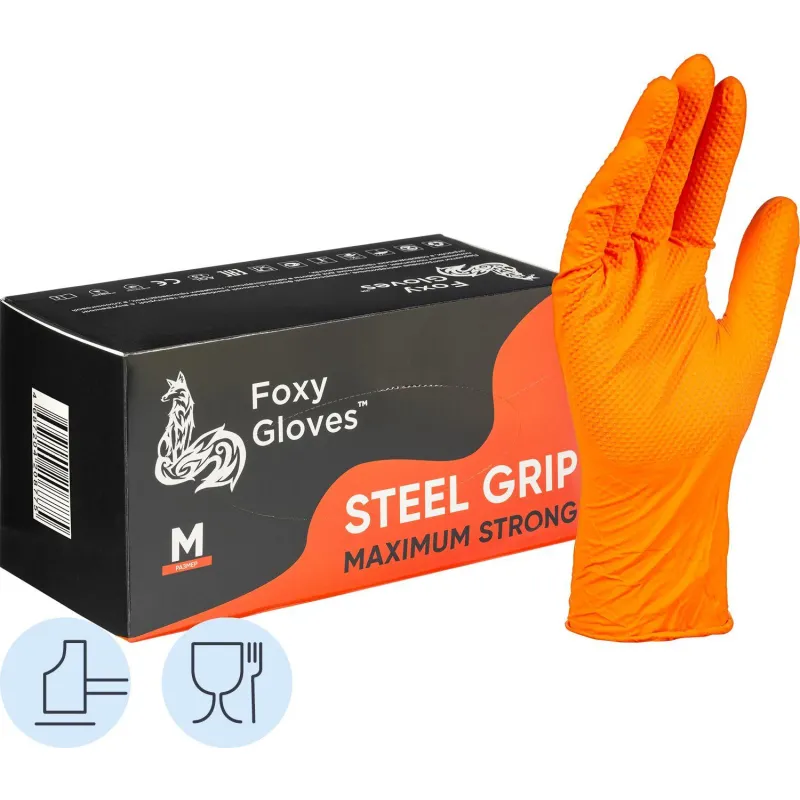 Перчатки одноразовые нитрил Steel Grip цв.оранжевый (50 пар/уп)р.М,ПС 2101411