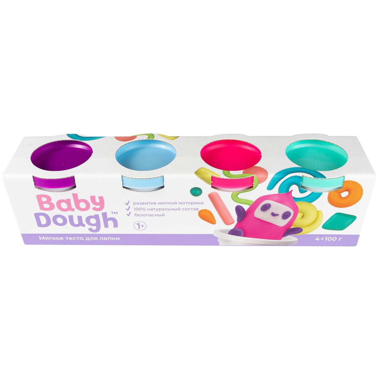 Тесто для лепки BabyDough 4 цвета (фиолетовый, мятный, розовый, нежно-голубой) №1 BD016