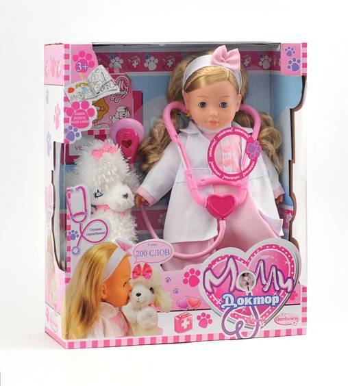 Интерактивная кукла "Доктор Молли" со стетоскопом и собачкой, 40 см Bambolina BD1384RU-M37
