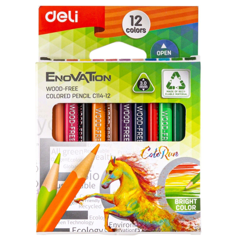 Карандаши цветные 12цв 3-гран Deli Enovation mini, пластик, EC114-12 1465092