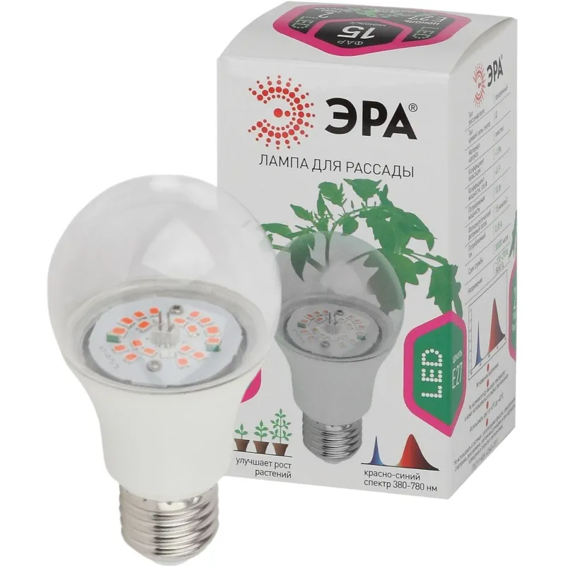 Фитолампа светодиодная ЭРА FITO-10W-RB-E27-K красно-синего спектра 2208416 Б0039069