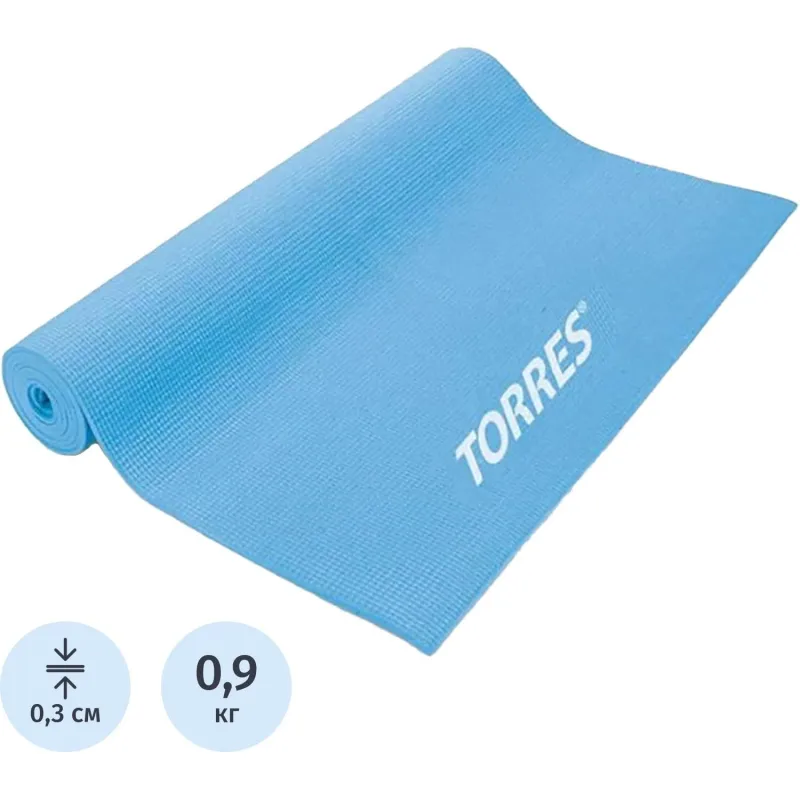 Коврик для йоги TORRES Basis 3, YL10023, PVC 3 мм, нескольз, голубой 2009753