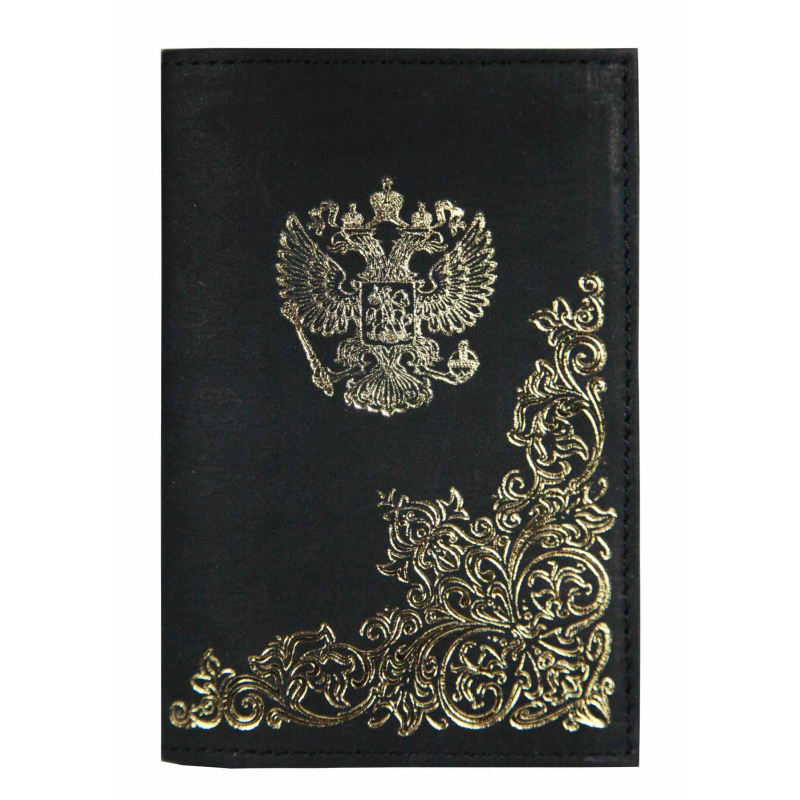 Обложка для паспорта натур.кожа,черный,тис.золотомНародная,1,2-058-211-0 1683093